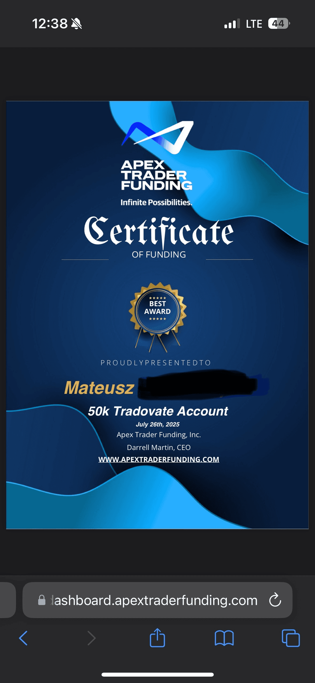 Certyfikat i wypłata członka społeczności JWFOREX